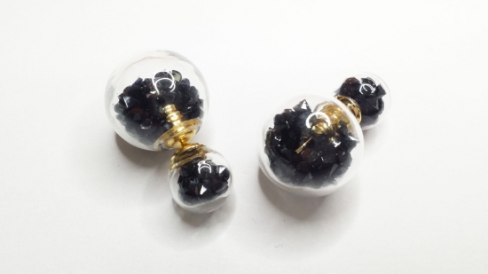 Preview: Doppelkugel-Ohrstecker Steinchen Füllung